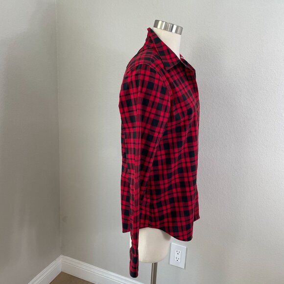 Chaps Womens Large Red Black Buffalo Plaid Button Up Shirt Long Sleeve Blouse - Picture 9 of 10